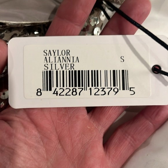 NWT! Silver Sequined Aliannia Mini Cocktail Dress by Saylor, Size S, price $220 - Picture 10 of 15